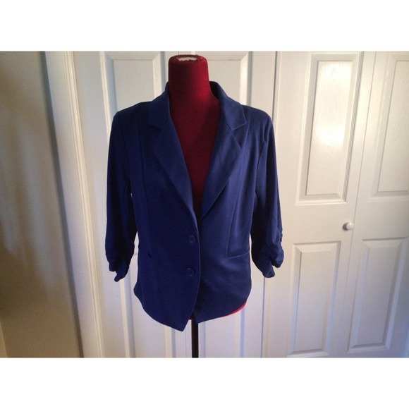 Suzi Chin Blazer Coat Women 8 Blue Long Sleeve Single Breasted Polyester Stretch - Picture 4 of 5